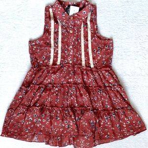 NWT Living Doll Floral Print Lace Trim Semi Sheer Sleeveless Blouse Medium